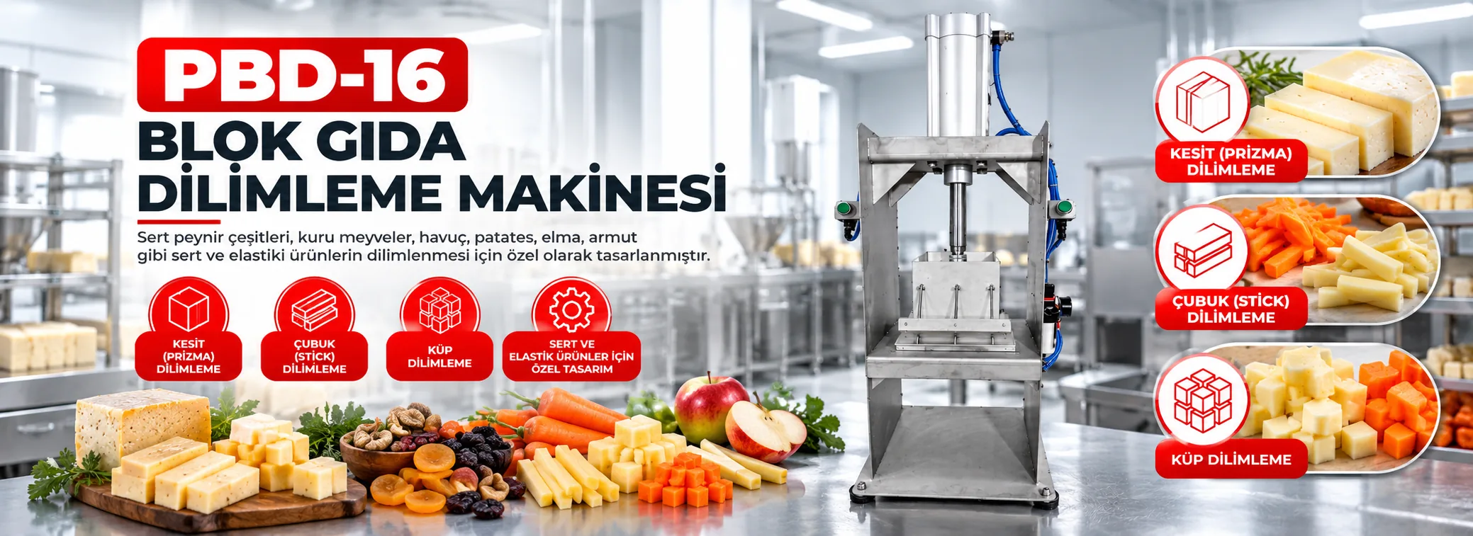 PBD 16 Block Food Slicing Machine and the products it cuts