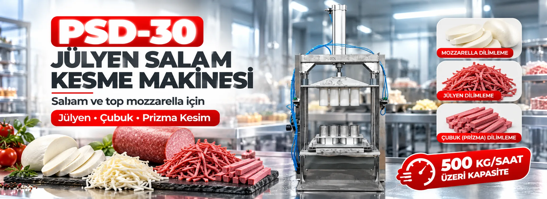 PSD 30 Julienne Salami Cutting Machine and the products it cuts
